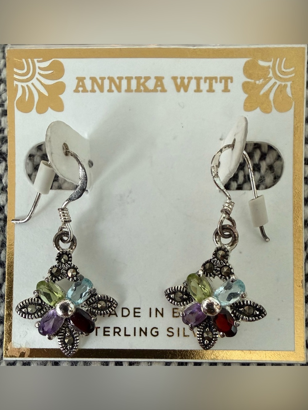 Annika Witt Sterling Silver Multi-Colored Semi-precious Flower Drop Earrings NWT